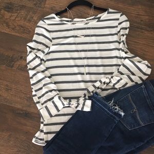 Cream/gray striped top. Size S